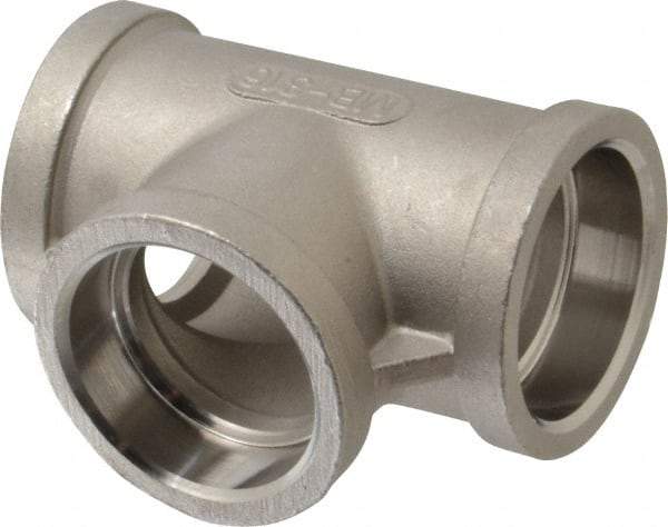 Merit Brass - 1-1/4" Grade 316 Stainless Steel Pipe Tee - Socket Weld x Socket Weld x Socket Weld End Connections, 150 psi - USA Tool & Supply