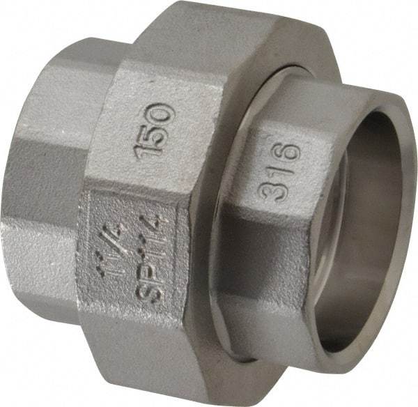 Merit Brass - 1-1/4" Grade 316 Stainless Steel Pipe Union - Socket Weld x Socket Weld End Connections, 150 psi - USA Tool & Supply