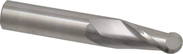 SGS - 1/2" Diam, 1" LOC, 2 Flute Solid Carbide Ball End Mill - Uncoated, Single End, 3" OAL, 1/2" Shank Diam, Spiral Flute - USA Tool & Supply