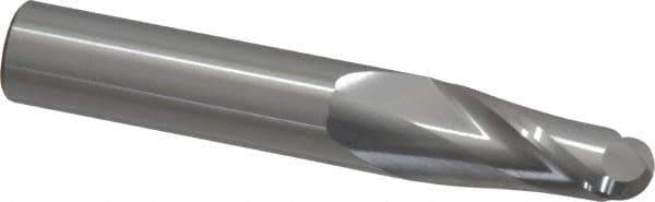 SGS - 9/16" Diam, 1-1/8" LOC, 2 Flute Solid Carbide Ball End Mill - Uncoated, Single End, 3-1/2" OAL, 9/16" Shank Diam, Spiral Flute - USA Tool & Supply