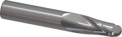 SGS - 9/16" Diam, 1-1/8" LOC, 2 Flute Solid Carbide Ball End Mill - Uncoated, Single End, 3-1/2" OAL, 9/16" Shank Diam, Spiral Flute - USA Tool & Supply