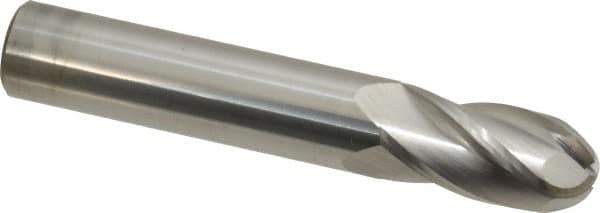 SGS - 1/2" Diam, 1" LOC, 4 Flute Solid Carbide Ball End Mill - Uncoated, Single End, 3" OAL, 1/2" Shank Diam, Spiral Flute - USA Tool & Supply