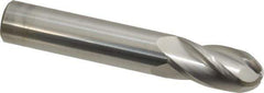 SGS - 1/2" Diam, 1" LOC, 4 Flute Solid Carbide Ball End Mill - Uncoated, Single End, 3" OAL, 1/2" Shank Diam, Spiral Flute - USA Tool & Supply