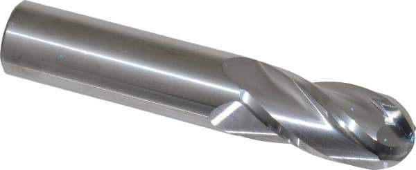SGS - 3/4" Diam, 1-1/2" LOC, 4 Flute Solid Carbide Ball End Mill - Uncoated, Single End, 4" OAL, 3/4" Shank Diam, Spiral Flute - USA Tool & Supply