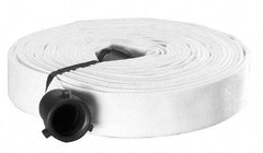 Made in USA - 1-1/2" ID x 1-3/4" OD, 150 Working psi, White Polyester/Rubber Fire Hose, Single Jacket - 1-1/2" NH/NST Ends, 50' Long, -40 to 150°F,450 Burst psi - USA Tool & Supply