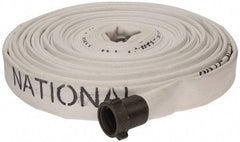 Made in USA - 1-1/2" ID x 1-3/4" OD, 150 Working psi, White Polyester/Rubber Fire Hose, Single Jacket - 1-1/2" NH/NST Ends, 100' Long, -40 to 150°F,450 Burst psi - USA Tool & Supply