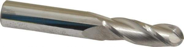 SGS - 11/32" Diam, 1" LOC, 3 Flute Solid Carbide Ball End Mill - Uncoated, Single End, 2-1/2" OAL, 3/8" Shank Diam, Spiral Flute - USA Tool & Supply