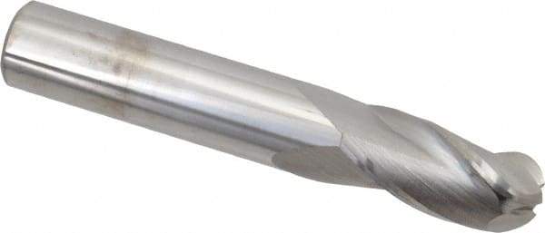 SGS - 1/2" Diam, 1" LOC, 3 Flute Solid Carbide Ball End Mill - Uncoated, Single End, 3" OAL, 1/2" Shank Diam, Spiral Flute - USA Tool & Supply