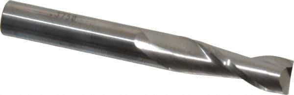 SGS - 3/8", 1-1/8" LOC, 3/8" Shank Diam, 3" OAL, 2 Flute, Solid Carbide Square End Mill - Single End, Uncoated, Spiral Flute, 30° Helix, Centercutting, Right Hand Cut, Right Hand Flute, Series 3L - USA Tool & Supply
