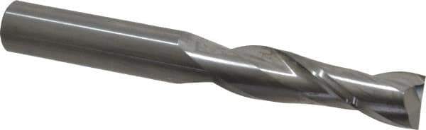 SGS - 5/8", 2-1/4" LOC, 5/8" Shank Diam, 5" OAL, 2 Flute, Solid Carbide Square End Mill - Single End, Uncoated, Spiral Flute, 30° Helix, Centercutting, Right Hand Cut, Right Hand Flute, Series 3L - USA Tool & Supply