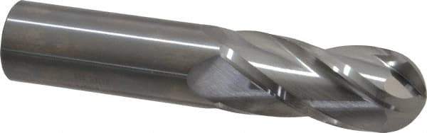 SGS - 1" Diam, 2-1/4" LOC, 4 Flute Solid Carbide Ball End Mill - Uncoated, Single End, 5" OAL, 1" Shank Diam, Spiral Flute - USA Tool & Supply