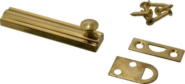 Don-Jo - 3" Long, 1/2" Wide Brass Slide Bolt - US3 Bright Brass - USA Tool & Supply