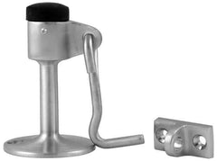 Don-Jo - 3-1/2" Projection Wall Door Stop with Hook - Floor & Wall Mount, Satin Chrome Finish - USA Tool & Supply
