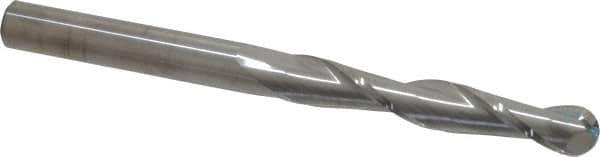 SGS - 1/2" Diam, 3" LOC, 2 Flute Solid Carbide Ball End Mill - Uncoated, Single End, 6" OAL, 1/2" Shank Diam, Spiral Flute - USA Tool & Supply
