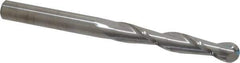 SGS - 1/2" Diam, 3" LOC, 2 Flute Solid Carbide Ball End Mill - Uncoated, Single End, 6" OAL, 1/2" Shank Diam, Spiral Flute - USA Tool & Supply