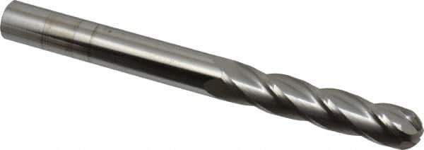 SGS - 3/8" Diam, 1-3/4" LOC, 4 Flute Solid Carbide Ball End Mill - Uncoated, Single End, 4" OAL, 3/8" Shank Diam, Spiral Flute - USA Tool & Supply