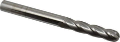 SGS - 3/8" Diam, 1-3/4" LOC, 4 Flute Solid Carbide Ball End Mill - Uncoated, Single End, 4" OAL, 3/8" Shank Diam, Spiral Flute - USA Tool & Supply