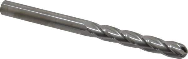 SGS - 1/2" Diam, 3" LOC, 4 Flute Solid Carbide Ball End Mill - Uncoated, Single End, 6" OAL, 1/2" Shank Diam, Spiral Flute - USA Tool & Supply