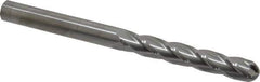 SGS - 1/2" Diam, 3" LOC, 4 Flute Solid Carbide Ball End Mill - Uncoated, Single End, 6" OAL, 1/2" Shank Diam, Spiral Flute - USA Tool & Supply