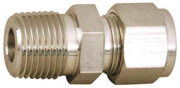 Parker - 1/2" OD, Stainless Steel Male Connector - -425 to 1,200°F, 1-3/8" Hex, Comp x MNPT Ends - USA Tool & Supply