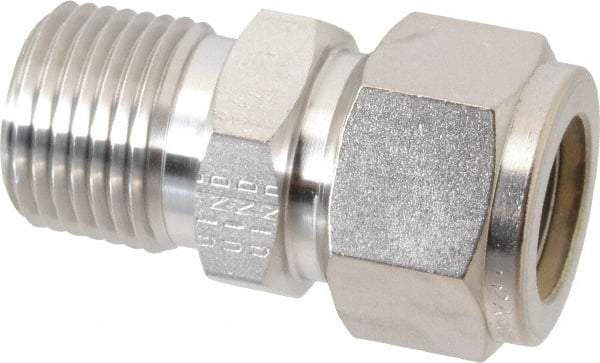 Parker - 5/8" OD, Stainless Steel Male Connector - -425 to 1,200°F, 15/16" Hex, Comp x MNPT Ends - USA Tool & Supply