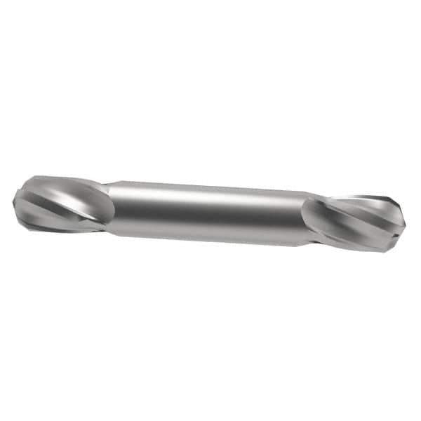 SGS - 1/2" Diam, 5/8" LOC, 4 Flute Solid Carbide Ball End Mill - Uncoated, Double End, 3" OAL, 1/2" Shank Diam, Spiral Flute - USA Tool & Supply