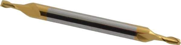 SGS - 1/16", 1/8" LOC, 1/8" Shank Diam, 1-1/2" OAL, 2 Flute, Solid Carbide Square End Mill - Double End, TiN Finish, Spiral Flute, 30° Helix, Centercutting, Right Hand Cut, Right Hand Flute, Series 15 - USA Tool & Supply