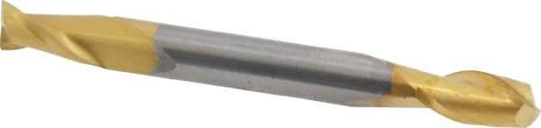 SGS - 1/4", 1/2" LOC, 1/4" Shank Diam, 2-1/2" OAL, 2 Flute, Solid Carbide Square End Mill - Double End, TiN Finish, Spiral Flute, 30° Helix, Centercutting, Right Hand Cut, Right Hand Flute, Series 15 - USA Tool & Supply