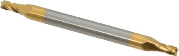 SGS - 5/64", 1/8" LOC, 1/8" Shank Diam, 1-1/2" OAL, 4 Flute, Solid Carbide Square End Mill - Double End, TiN Finish, Spiral Flute, 30° Helix, Centercutting, Right Hand Cut, Right Hand Flute, Series 14 - USA Tool & Supply