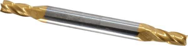 SGS - 9/64", 5/16" LOC, 3/16" Shank Diam, 2" OAL, 4 Flute, Solid Carbide Square End Mill - Double End, TiN Finish, Spiral Flute, 30° Helix, Centercutting, Right Hand Cut, Right Hand Flute, Series 14 - USA Tool & Supply