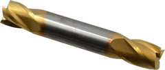 SGS - 7/16", 9/16" LOC, 7/16" Shank Diam, 2-3/4" OAL, 4 Flute, Solid Carbide Square End Mill - Double End, TiN Finish, Spiral Flute, 30° Helix, Centercutting, Right Hand Cut, Right Hand Flute, Series 14 - USA Tool & Supply