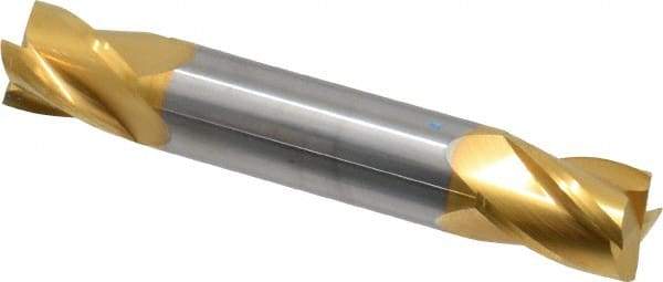 SGS - 1/2", 5/8" LOC, 1/2" Shank Diam, 3" OAL, 4 Flute, Solid Carbide Square End Mill - Double End, TiN Finish, Spiral Flute, 30° Helix, Centercutting, Right Hand Cut, Right Hand Flute, Series 14 - USA Tool & Supply