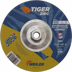 Weiler - 30 Grit, 9" Wheel Diam, Type 27 Depressed Center Wheel - Hard Grade, Zirconia Alumina, T Hardness, 8,500 Max RPM - USA Tool & Supply