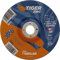 Weiler - 30 Grit, 9" Wheel Diam, 7/8" Arbor Hole, Type 27 Depressed Center Wheel - Hard Grade, Zirconia Alumina, T Hardness, 10,200 Max RPM - USA Tool & Supply