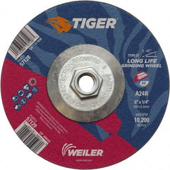 Weiler - 24 Grit, 6" Wheel Diam, Type 27 Depressed Center Wheel - Medium Grade, Aluminum Oxide, R Hardness, 10,200 Max RPM - USA Tool & Supply