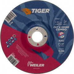 Weiler - 30 Grit, 6" Wheel Diam, 7/8" Arbor Hole, Type 27 Depressed Center Wheel - Medium Grade, Aluminum Oxide, S Hardness, 10,200 Max RPM - USA Tool & Supply