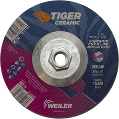Weiler - 24 Grit, 6" Wheel Diam, Type 27 Depressed Center Wheel - Medium Grade, Ceramic, R Hardness, 10,200 Max RPM - USA Tool & Supply