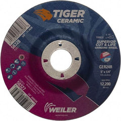 Weiler - 24 Grit, 5" Wheel Diam, 7/8" Arbor Hole, Type 27 Depressed Center Wheel - Medium Grade, Ceramic, R Hardness, 12,200 Max RPM - USA Tool & Supply