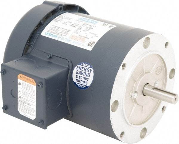 Leeson - 1 Max hp, 1,200 Max RPM, Premium Efficient Electric AC DC Motor - 230/460 V Input, Three Phase, 56C Frame, C-Face Mount, TEFC Enclosure - USA Tool & Supply