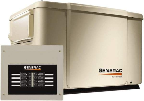 Generac Power - 1 Phase LP & NG Air Cooled Standby Power Generator - 120/240 V, 7.5 (LP) & 6 (NG) kW, OHV, Bisque Aluminum Enclosure, Use 51.6 (LP) & 117 (NG) to Fuel - USA Tool & Supply