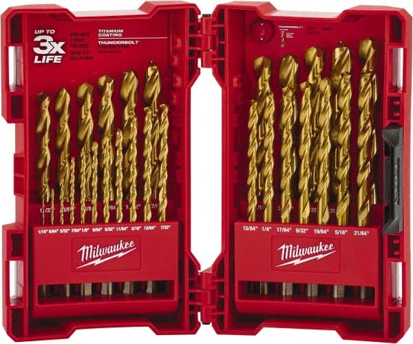 Milwaukee Tool - 135° Point, TiN Finish High Speed Steel Maintenance Length Drill Bit Set - USA Tool & Supply