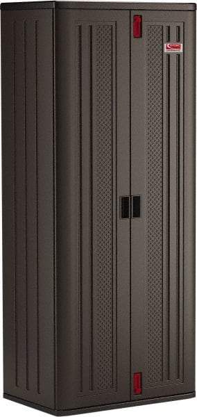 Suncast - 4 Shelf Locking Storage Cabinet - Polypropylene, 30" Wide x 20-1/4" Deep x 72" High, Gray - USA Tool & Supply