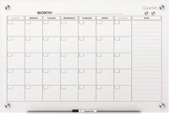 Quartet - 24" High x 36" Wide Magnetic Dry Erase Calendar - Plastic, Includes Dry-Erase Marker, Magnet & Mounting Kit - USA Tool & Supply