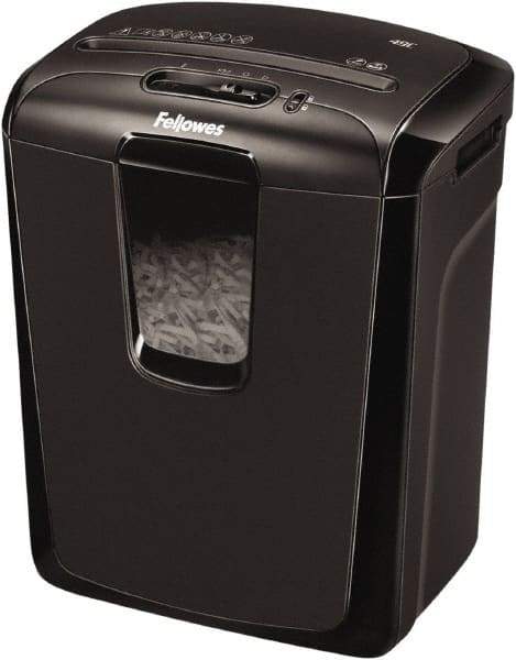 FELLOWES - 5/32" x 2" Strip, 8 Sheet Cross Cut Personal Shredder - 9-11/16" Long x 13-3/8" Wide x 15-3/8" High, Level 3 Security, 4 Gal Wastebasket - USA Tool & Supply