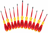Insulated Slim Integrated Insulation 11 Piece Screwdriver Set Slotted 3.5; 4; 4.5; 5.5; 6.5; Phillips #1 & 2; Xeno #1 & 2; Square #1 & 2 - USA Tool & Supply