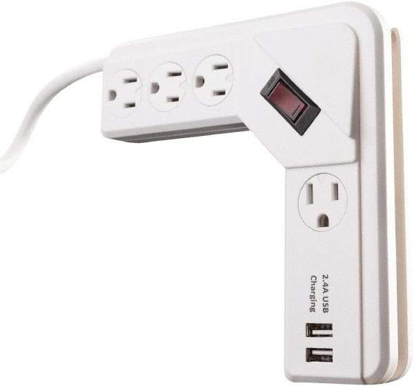 Woods PRO - 4 Outlets, 125 Volts, 15 Amps, 4' Cord, Power Outlet Strip - Keyhole Mount, 5-15 NEMA Configuration, 6-1/2" Strip, cULus - USA Tool & Supply