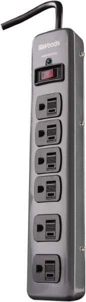 Woods PRO - 6 Outlets, 125 Volts, 15 Amps, 3' Cord, Power Outlet Strip - Keyhole Mount, 5-15 NEMA Configuration, 11-3/4" Strip, cULus - USA Tool & Supply