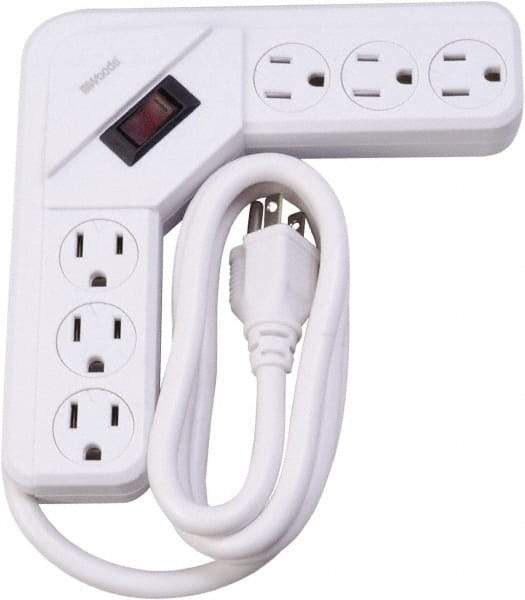 Woods PRO - 6 Outlets, 125 Volts, 15 Amps, 4' Cord, Power Outlet Strip - Keyhole Mount, 5-15 NEMA Configuration, 6-1/2" Strip, cULus - USA Tool & Supply