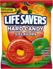 LifeSavers - Candy - Original Five Flavors Hard Candy, Individually Wrapped, 6.25oz Bag - USA Tool & Supply