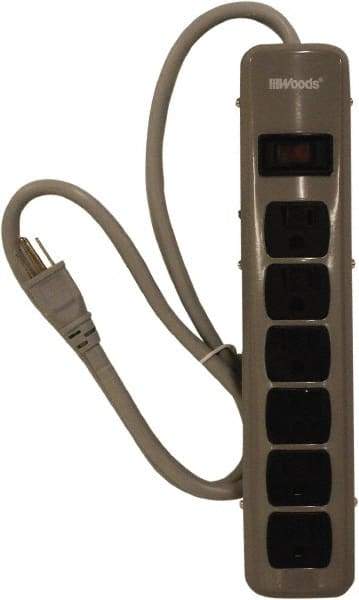 Woods PRO - 6 Outlets, 125 Volts, 15 Amps, 5' Cord, Power Outlet Strip - Keyhole Mount, 5-15 NEMA Configuration, 11-3/4" Strip, cULus - USA Tool & Supply